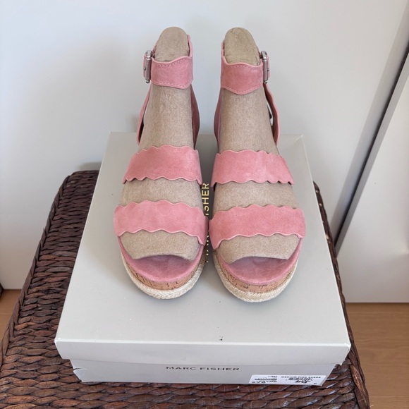Final sale New Marc Fisher Fayme real Suede Pink Wedge Sandals size 8.5 - Picture 9 of 14